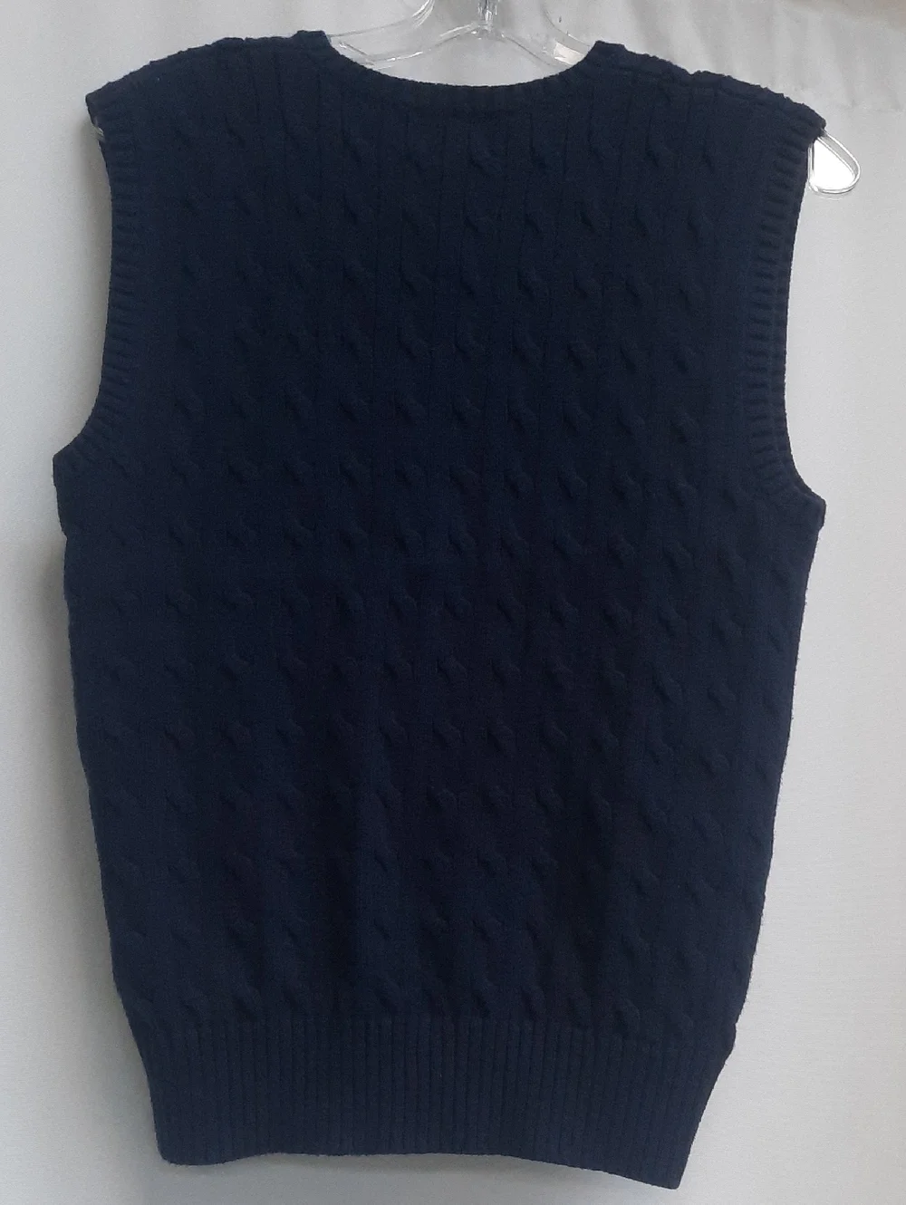 Polo V Neck Cable Knit Cotton Sweater Vest Size Large
